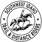 A black and white logo with a person riding a horse

Description automatically generated